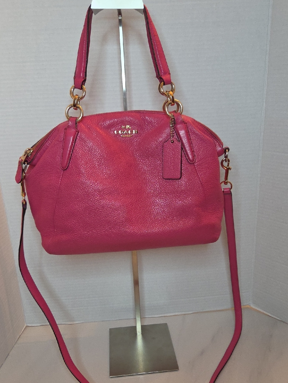 Coach Fuchsia Leather Dome Satchel with Removable Strap